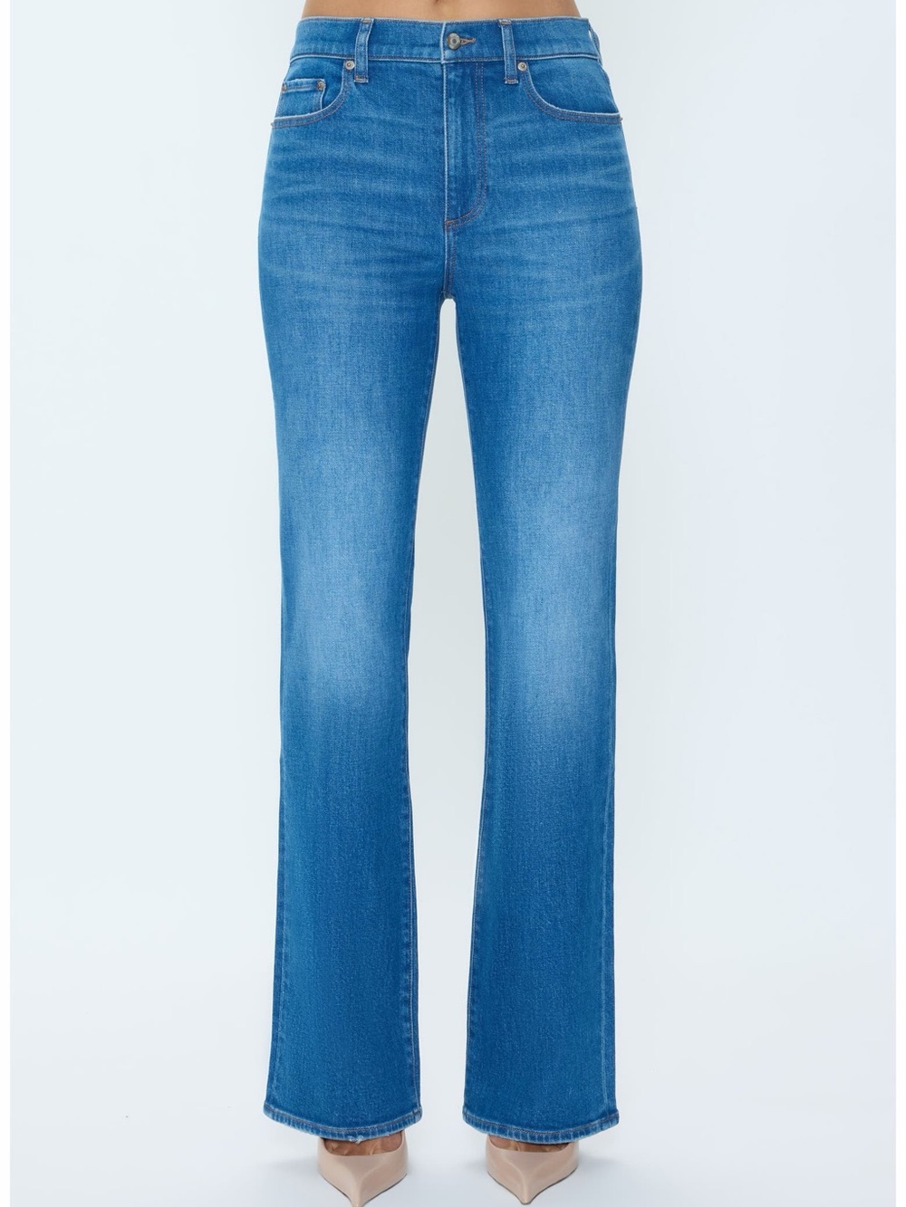 #361-pistola Women's Mid-Blue High-Rise Flare Jeans